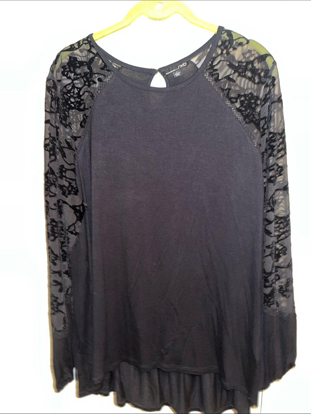 RBX Black Long Sleeve Top with Lace Raglan Sleeves - Picture 1 of 4